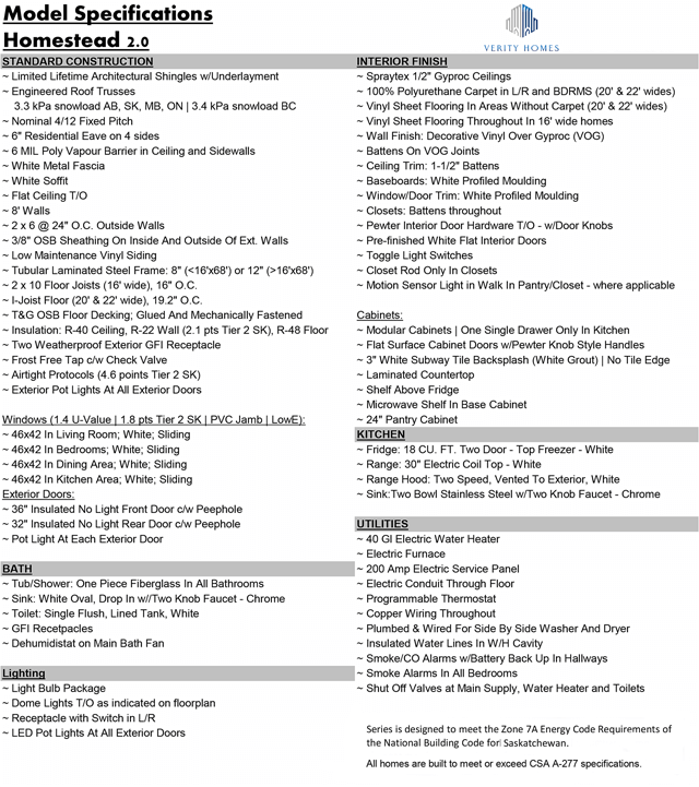 Construction Specifications for Homestead Modular Homes